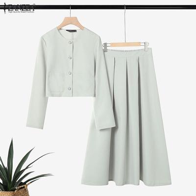 Women Long Sleeve Blouse and Long Skirts Casual Two Piece Suit Sets