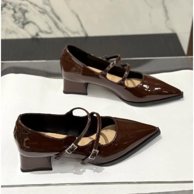 Fashion New Women's Spring Autumn Women Double Buckle Shoes Leather Square Head Square Heel Solid Color Women's Shoes Zapatos Mujer