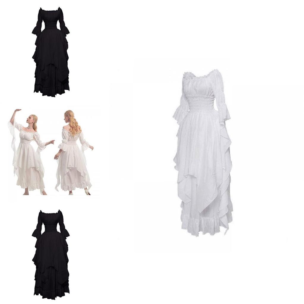 Qita Mittelalterliches Halloween Cosplay Kleid mit Bindetaillenband und Hofstil langem Rock Europäische und Amerikanische Fantasy-Elemente Größen S-xxl)