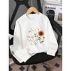 European Sizes Kids' Round-neck Hoodie - Sunflower Daisies Orange White Green , Sportswear And Casual Wear, Soft And Comfortable
