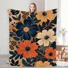 1pc Soft Flannel Plush Blanket, 280GSM Cozy Throw with Retro-Modern Floral & Abstract Leaf Print In Navy, Orange, And Earth Tones for Bed, Sofa, And L