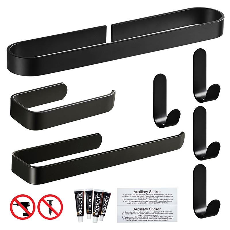 Black Bath Towel Holder Bathroom Towel Rack No Punch Towel Rail Rack Towel Holder Bathroom Storage Shelf EL65BB-1