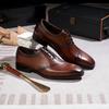 Fashion Italian Style Genuine Leather Men's Oxfords Handmade Wedding Party Dress Shoes Lace-Up Business Office Formal Footwear