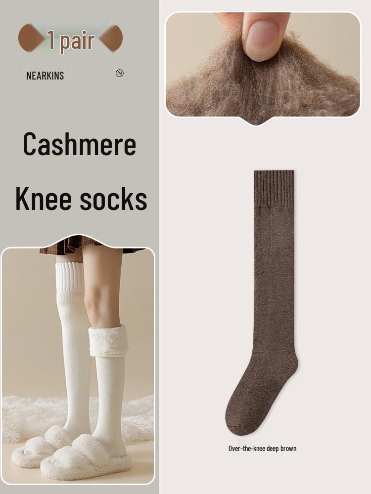 Women's Wool Over-the-Knee Fleece-Lined White Socks - Imitation Cashmere Long, Maternity Plus Size, Thick, Warm, Autumn & Winter Style