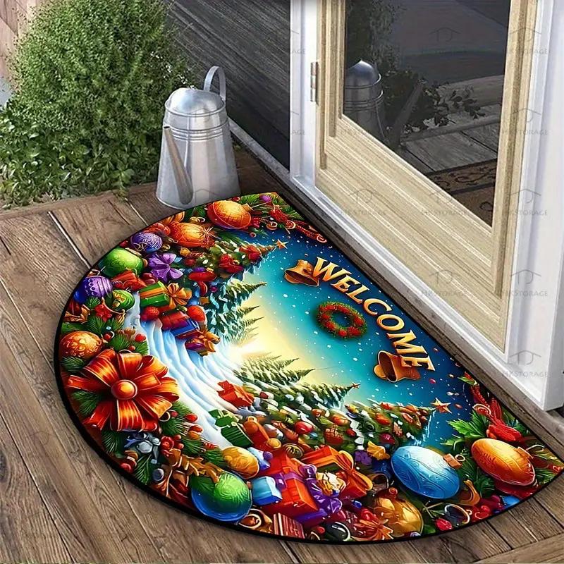 

Рождественские коврики из хрустального бархата, украшение для входа в дом, полукруглые коврики, противоскользящие коврики для туалетов 40*60cm