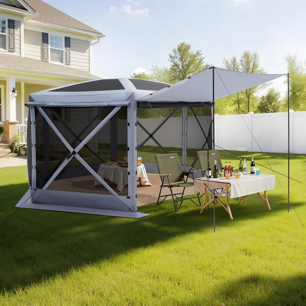 Pop Up Gazebo Screen Tent, 3.6 X 3.6 M Large 6-Sided Camping Canopy Tent with Removable Top & Carry Bag, Quick-Set & Bite-Proof, Screen House Sun