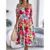 New Women's Floral Print Square Neck Dress, Short Sleeve A-Line Midi Dress with Ruffle Hem & Tie Waist for Spring Summer Casual Party & Daily Wear