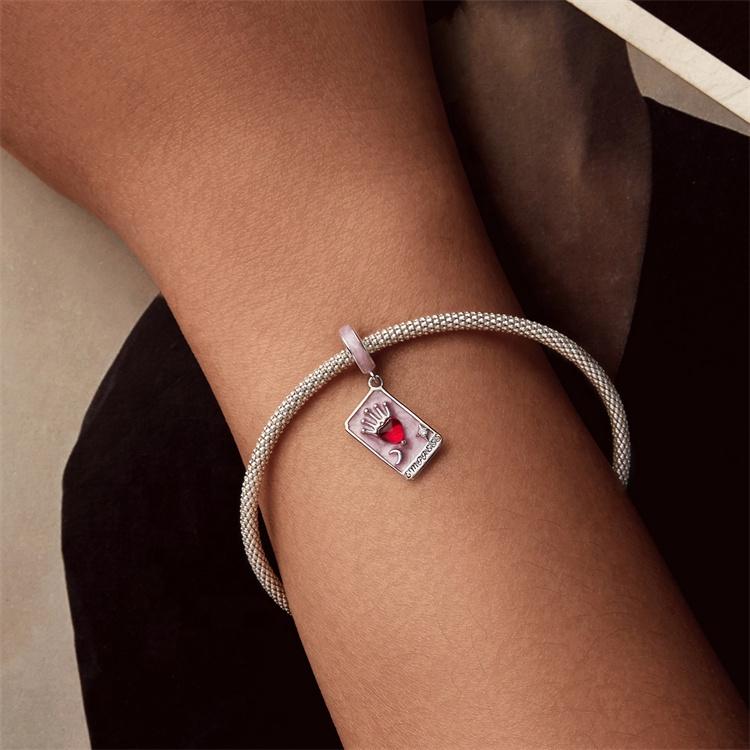 Custom Silver 925 Glass Bling Bulk Keychain Charm Unique Red Jewelry Making Bangle Sorority Tarot pink Enamel Bracelet Charms