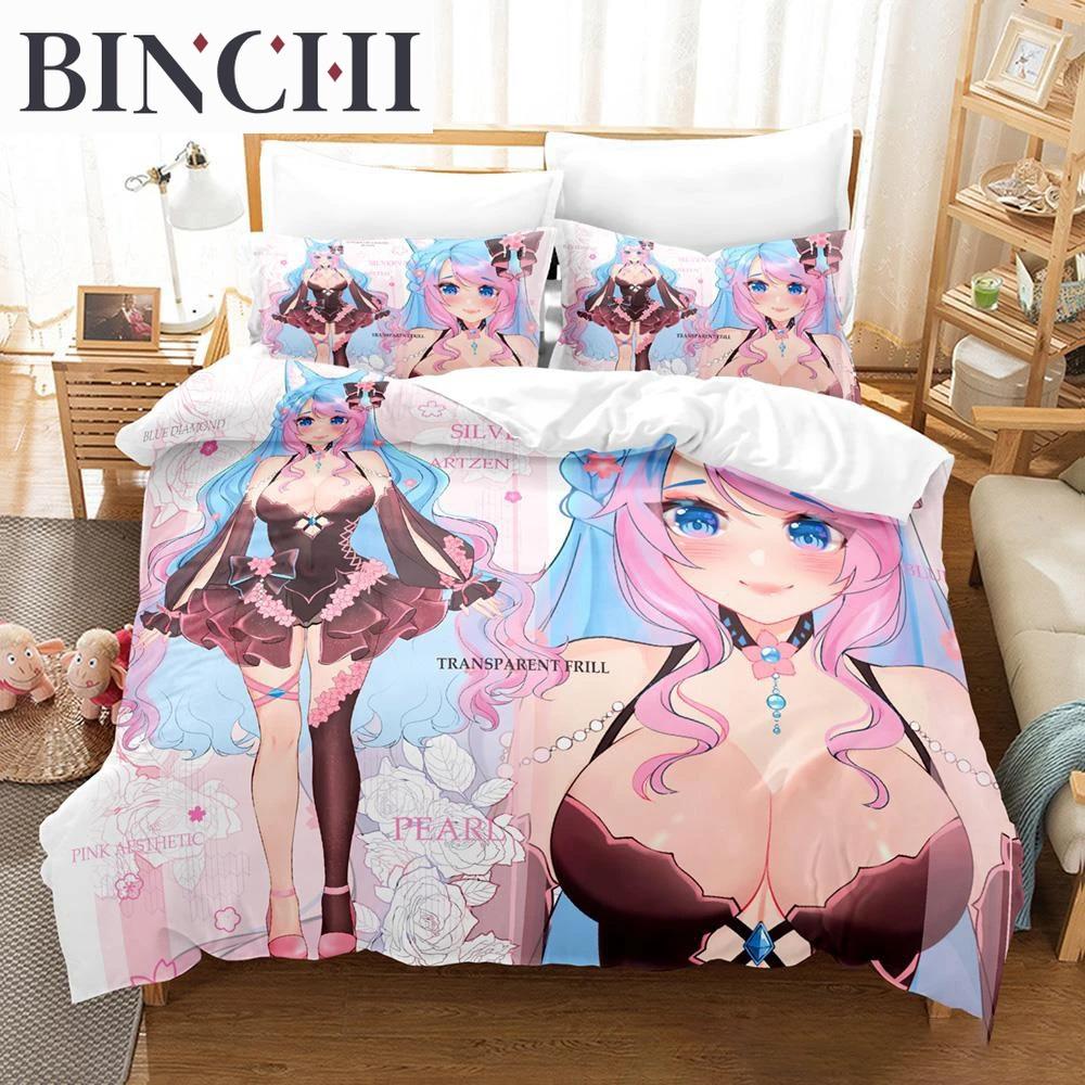 3D Anime Sexy Girls Silvervale Vtuber Bedding Collection Single Twin Full Queen King Size Bed Collection Adult Boys Bedroom Duvet Cover Collections