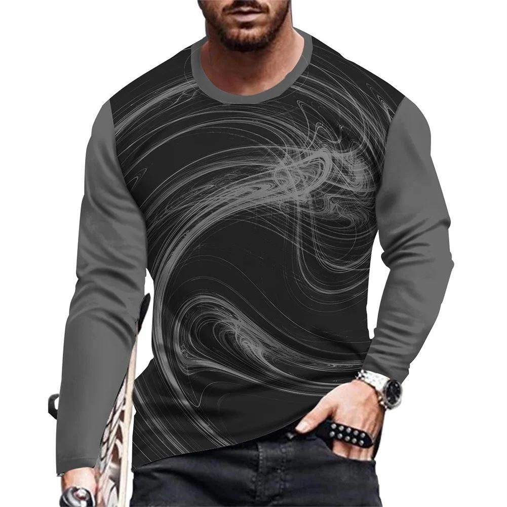 

Повседневные футболки с узорами весна-осень с круглым вырезом и длинным рукавом, мужская спортивная одежда больших размеров, винтажная футболка с 3D-принтом больших размеров 6XL