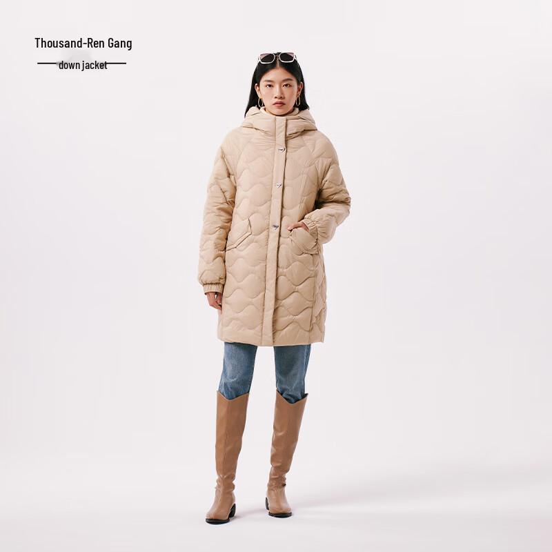 Qianrengang Women's Hooded Mid-Length Down Jacket
