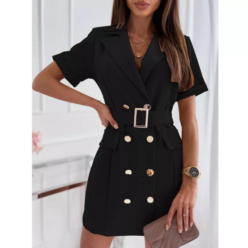 Moda dame vară primăvară culoare uni imprimeu mâneci scurte gât POLO rochii casual