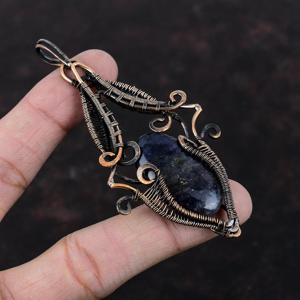 Iolite Sunstone Pendant Copper Wire Wrapped Pendant Iolite Sunstone Jewelry Beautiful Gemstone Pendant Handmade Copper Jewelry Gift For Her