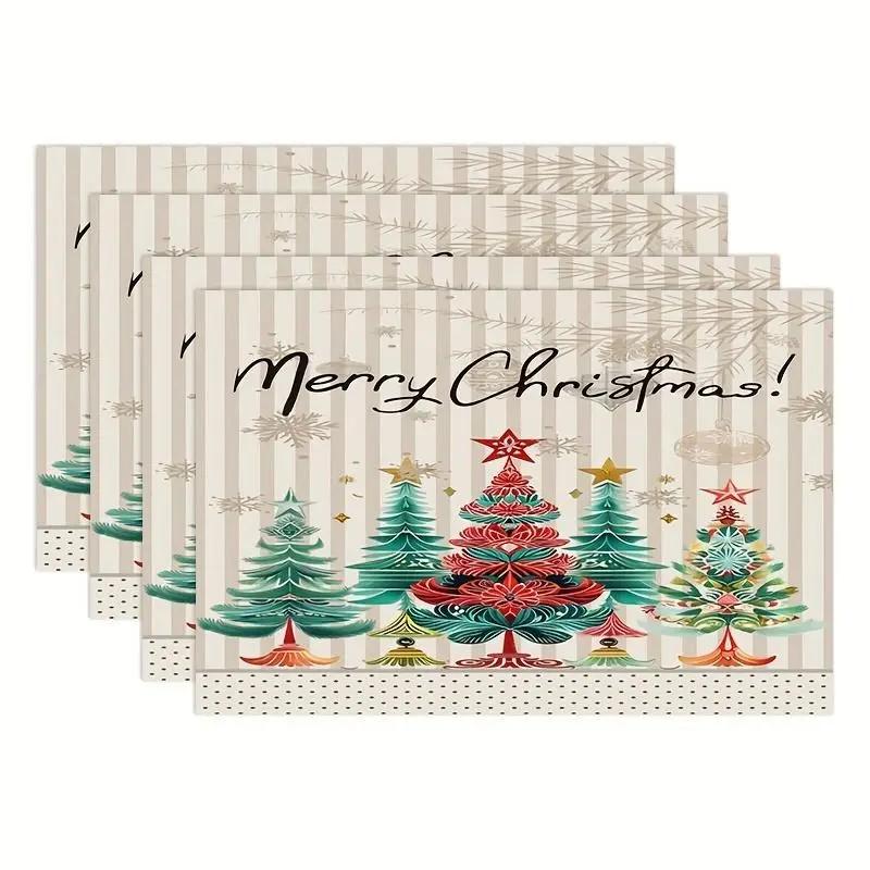 1PC Christmas Tree Place Mats Machine Washable Linen Table Mats for Home Kitchen Christmas Dining Decor and Supplies