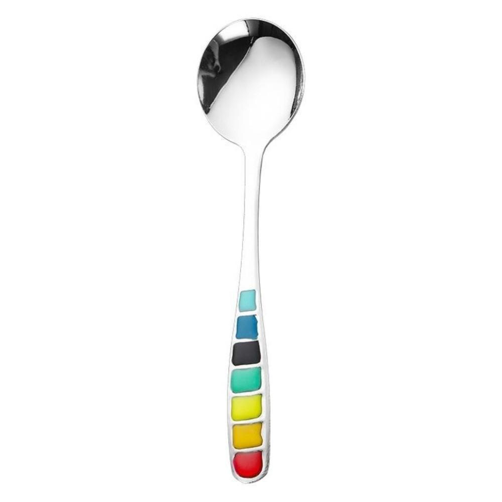 Tableware Round Head Soup Spoon Stainless Steel Deepened Serving Spoon Long Handle Colorful Rust-Proof Spoon Porridge