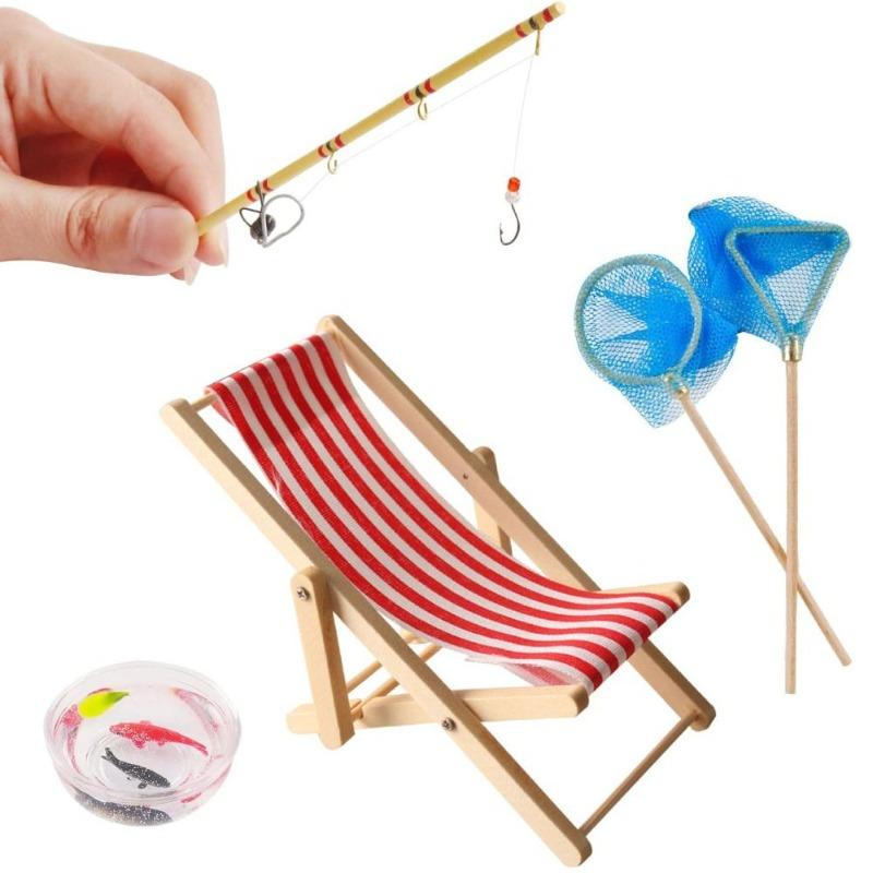17.5cm Mini Fishing Rod Dollhouse Accessory Trendy Decorative Fishing Tool for Miniature Enthusiasts And Collectors
