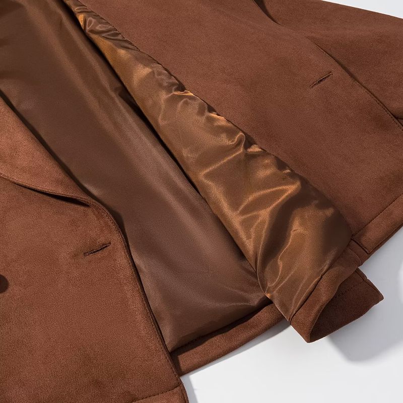 Kaslead New Arrival Women's Clothing Fashion Style Fashion Tailored Collar Deerskin Velvet Double Breasted Outwear