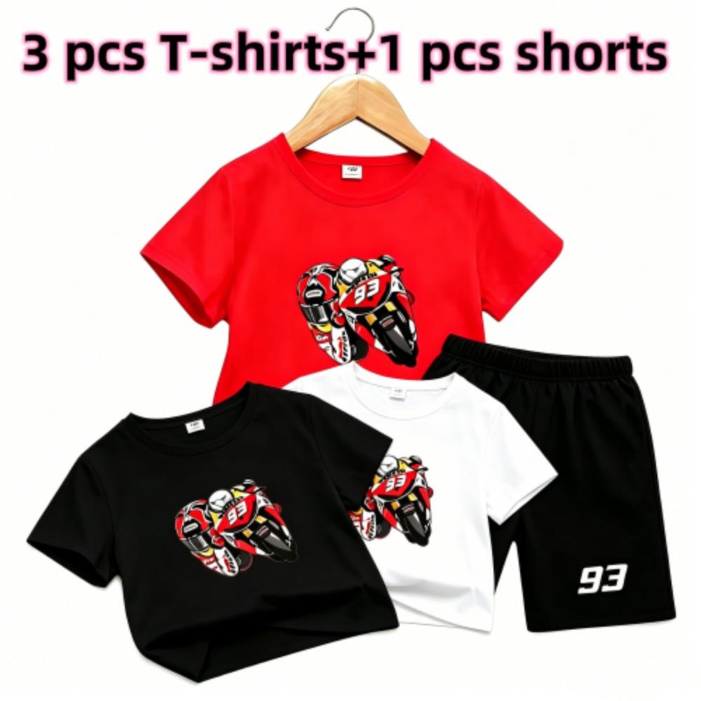 Outdoor Street Motorcycle Rennwagen Muster Druck Nr. 93 Kinder T-Shirt und Shorts 2-teiliges Set Sommer Haus Freizeit Outfit Jungen und Mädchen Sport Set