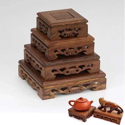 Wooden Retro Tea Tray Table Delicate Small Square Teapot Bases Vase Decor Solid Wood Bonsai Pedestal Wooden Base Serving Tray