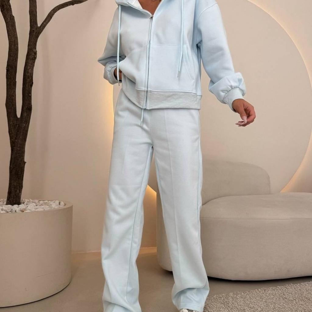 VAYLA Y2K Sportswear Women's Solid Color Long Sleeve Zippered Cardigan Hooded Sweatshirt Lace-up Trousers Two-piece Set