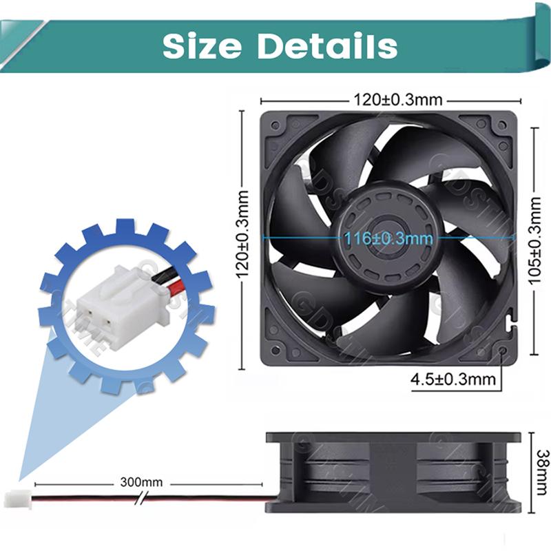 Gdstime DC 12V 24V 48V 12cm 120mm Dual Ball Cooler 12038 120x38mm Brushless Booster Fan for Btc Machine Chassis Cabinet Cooling