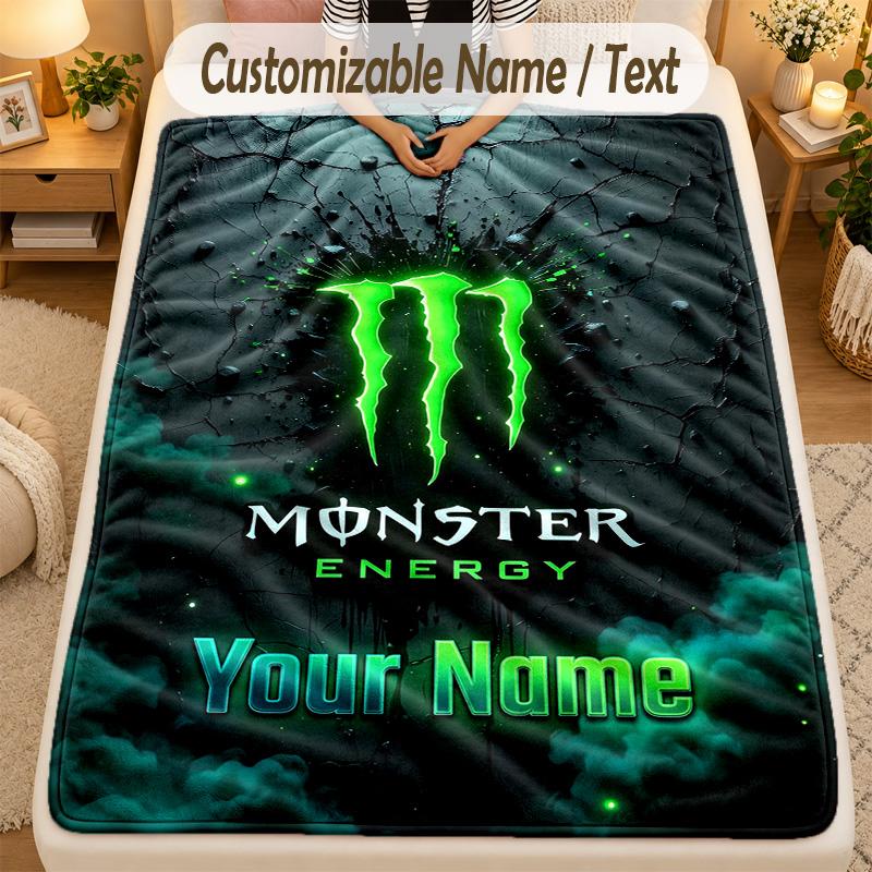FlaneldeckeMonster Energy Benutzerdefinierter Name Text Personalisierte Weiche Warme Überwurfdecke Heimdekoration Geschenk