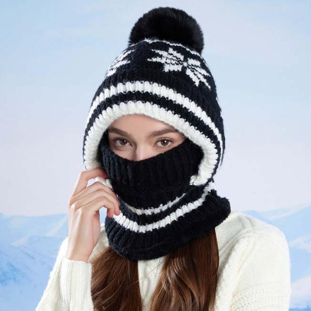 Ear Protection Winter Beanie Mask Fleece Lining Integrated Scarf Cap Daily Wear