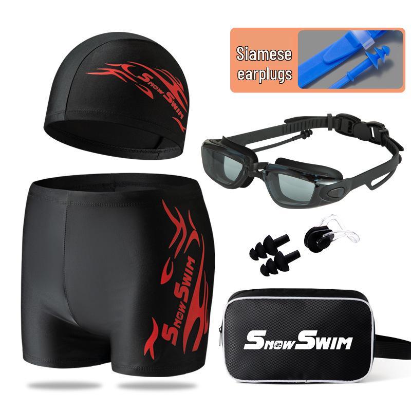 Men's Plus Size Swim Trunks & Accessories Set: Square Leg Swimwear, Fashion Goggles, Swim Cap