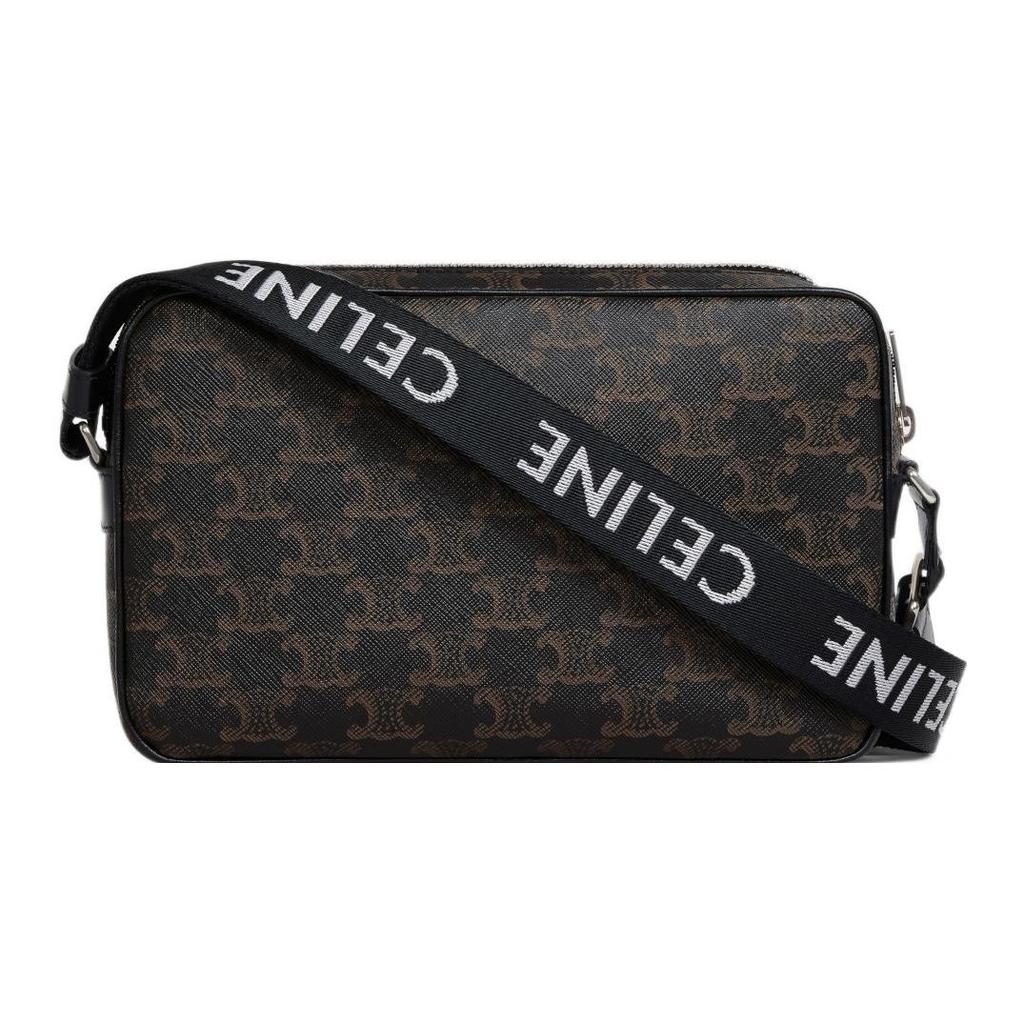 Celine Triomphe Monogram Reißverschluss Kamera Tasche Herren Umhängetasche Schwarz 197202DND-38OS