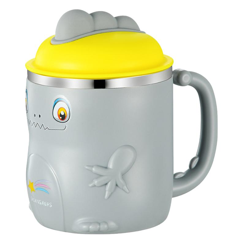 Kids Handle Sippy Cup Baby Dinosaur Cup Handle Sippy Cups 300ml Double-Layer Heat Scale Milk Cup  Baby Learning To Drink Cup