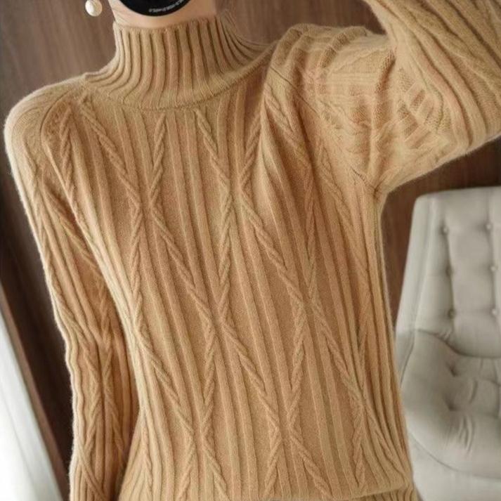 

Свитер с полувысоким воротником для женщин на осень и зиму, корейский стиль, свободный, жаккардовый, однотонный пуловер, утолщенный, повседневный вязаный свитер XL жёлтый