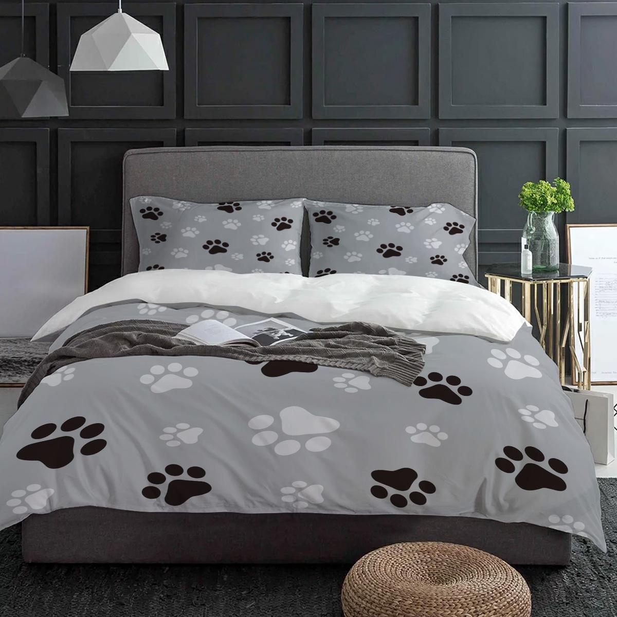 

Черно-серый комплект постельного белья с принтом собачьей лапы, 3 предмета: пододеяльник, наволочка, детское/взрослое покрывало, набор для двуспальной кровати, домашний текстиль EU single(135x200cm)
