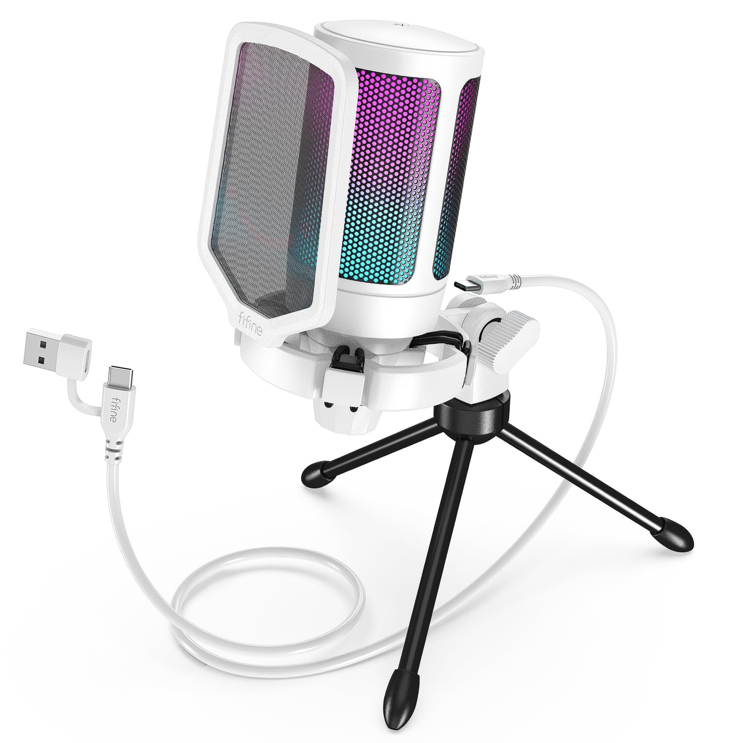 

FIFINE USB Condenser Microphone with RGB Cardioid Polar Plug to A Ideal for Voice Live Web Compatible with and AmpliGame A6VW Lighting, Pattern, &