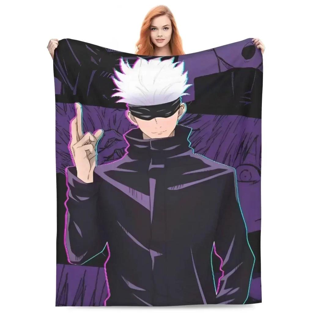 Gojo Satoru Knitted Blanket Anime Jujutsu Kaisen Flannel Throw Blanket Summer Air Conditioning Personalised Soft Warm Bedspreads