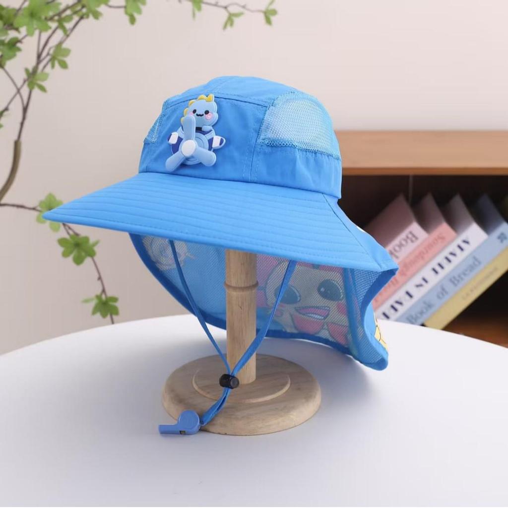 Kids' Mesh Sun Hat with Wide Brim & Shawl for Boys and Girls