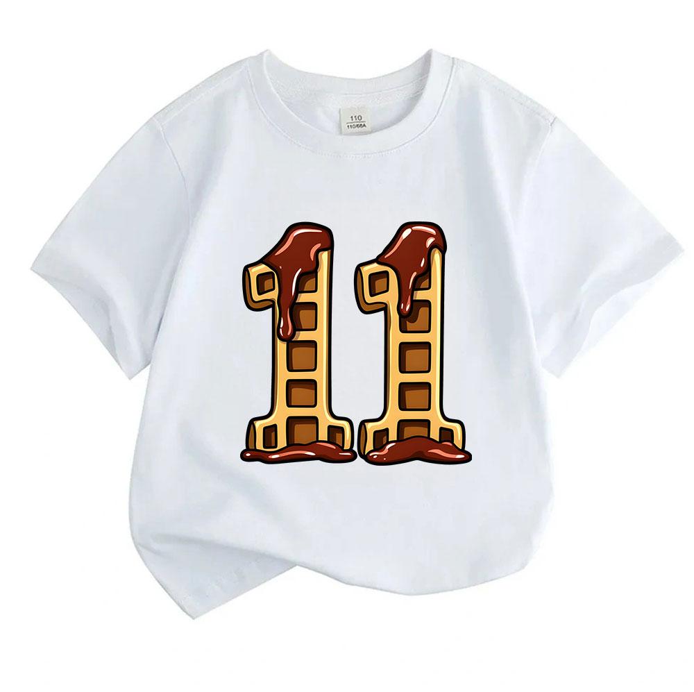 Kids Boys Girls 100% Cotton Crew Neck Short Sleeve T-Shirt, Funny Waffle Number 11 Print Tee for 11th Birthday Party Casual Soft Lightweight Summer To