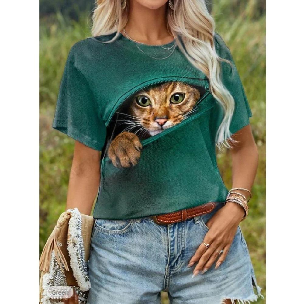 Funny Cat 3D Print Graphic T Shirt Women Fashion Casual O-Neck Short Sleeve T-shirt Animal Tops Tees Clothes