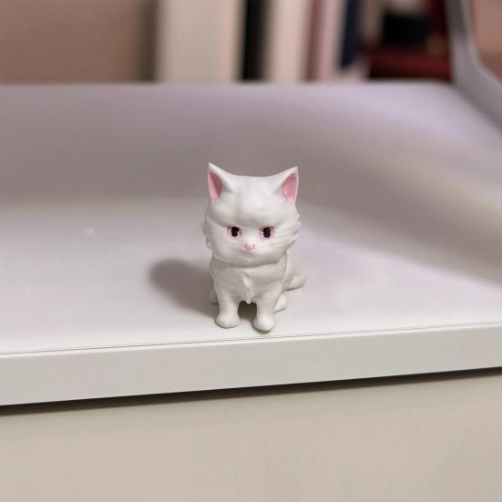 2PCS 3D Printing Cat Ornament, Matte White Mini Desktop Decoration, Durable One-Piece Molding Healing Cat Figurine, for Home Office Decor