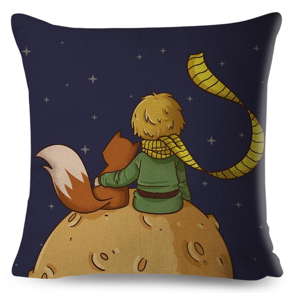 Little Prince Pillow Case Decor Cartoon France Anime Print Cushion Cover for Sofa Home Children Room Linen Throw Pillowcase