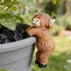 Highland Cow Statue Resin Small Cow Planter Pot Hanger Climbing Animal Flower Pot Hugger for Garden Patio Fence Lawn Yard Plant Pot Decor