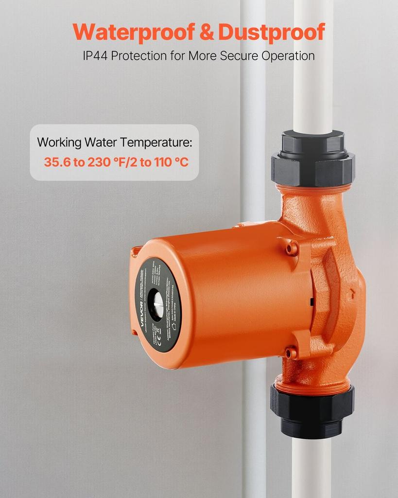 LPS32-8S/180 Cast Iron Circulator Pump, 3/8 HP, 220-240V 110 LPM Hot Water Recirculating Circulation Pump, Threaded Connection, 3-Speed Adjustment,