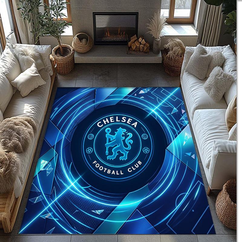 Tappeto in Flanella Stampato Chelsea FC Antiscivolo Morbido Poliestere Tappeto per Pavimento Tappetino Decorativo da Interno per Camera da Letto Soggiorno Divano Sala Giochi Decorazione Casa