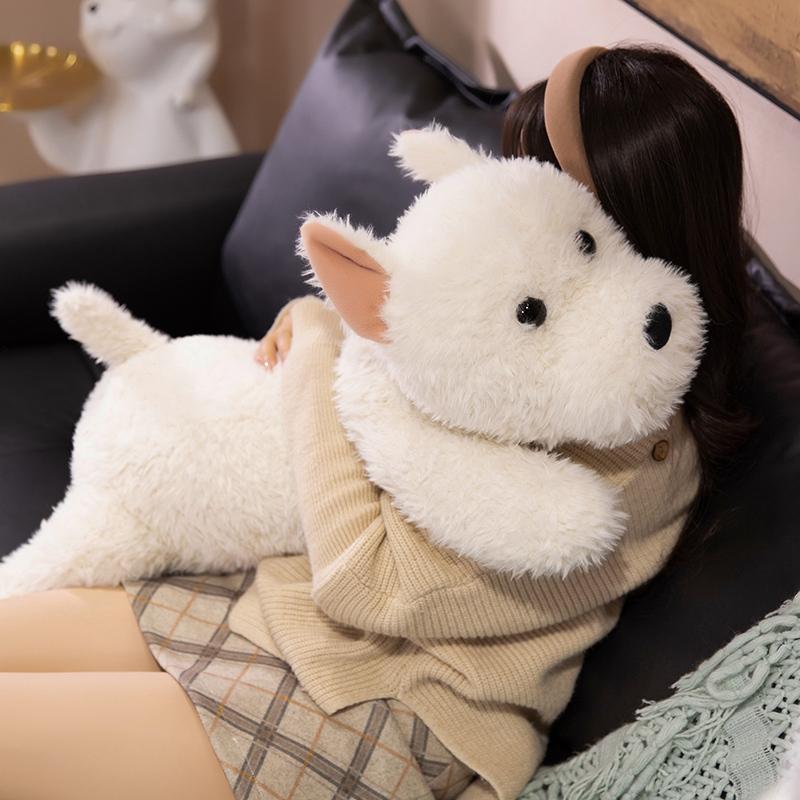 Kawaii Fluffy Hair West Highland Dog White Terrier Plushie Soft Puppy Plush Toy Stuffed Lifelike Animal Appease Doll Pillow
