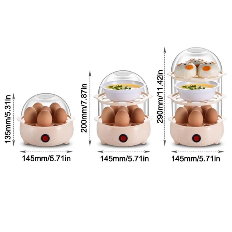 Automatic Power Off Egg Boiler Mini Multi-layer Breakfast Machine with Measuring Cup Egg Poacher for Home Dormitory