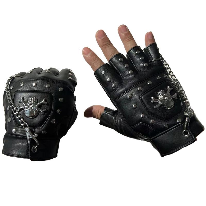Men's Punk Rivet Fingerless Faux Leather Gloves for Cycling & Street Dance