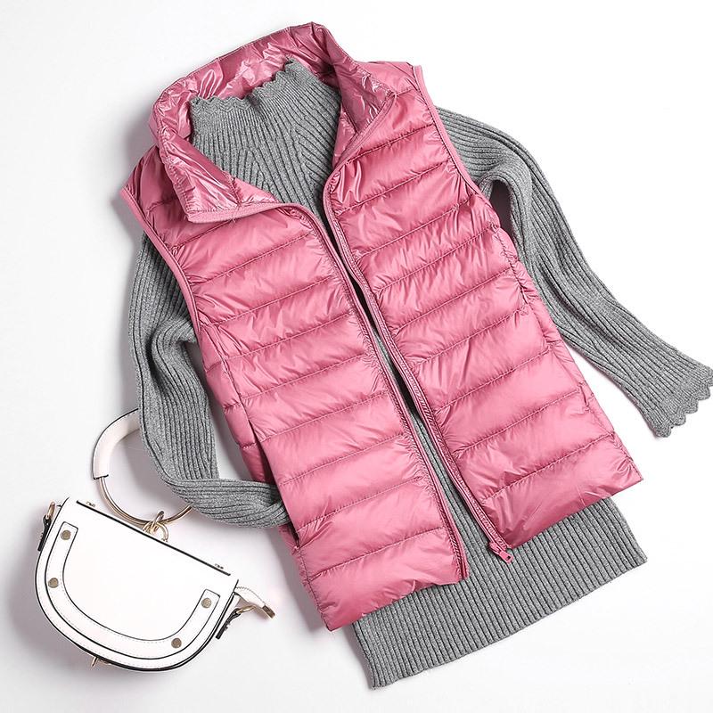 Women's Slim-Fit Lightweight Down Vest - Short Stand-Up Collar, Plus Size, Autumn/Winter 2025