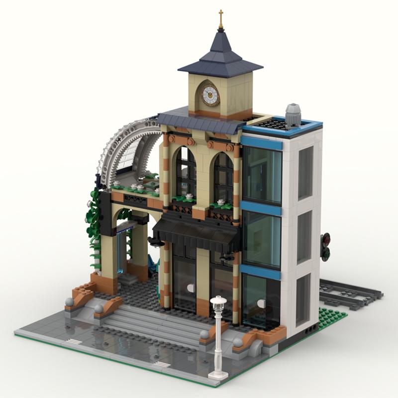 957PCS MOC Street View Central Station Model Custom Building Blocks Architecture DIY Assembly Display Gift Collectible Blocks