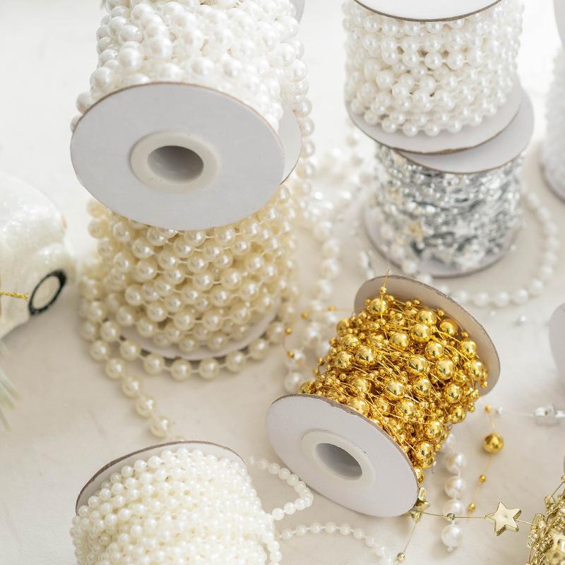4PCS Pearl Plastic Fishing Line Bead DIY Bead Chain Bracelet Necklace Jewelry Christmas Atmosphere Decoration Photo Props