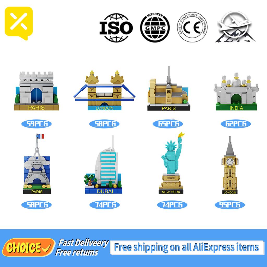 World-famous Refrigerator Magnet Building Blocks Stickers Toys Famous City History Children's Assembled Brick Halloween Easter