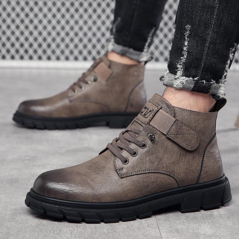 Martin Boots Men's Winter Velvet Warm High-top Leather Boots Versatile Tooling Casual Snow Boots Cotton Shoes Men